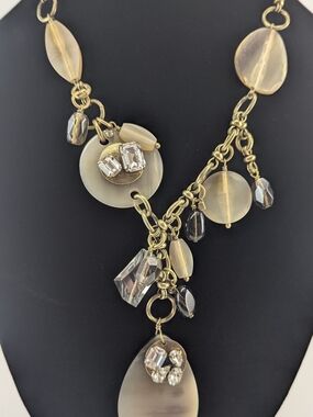 Signed KR Silpada Necklace 'Wanderlust', Swarovski, Smokey Quartz, Brass, Horn